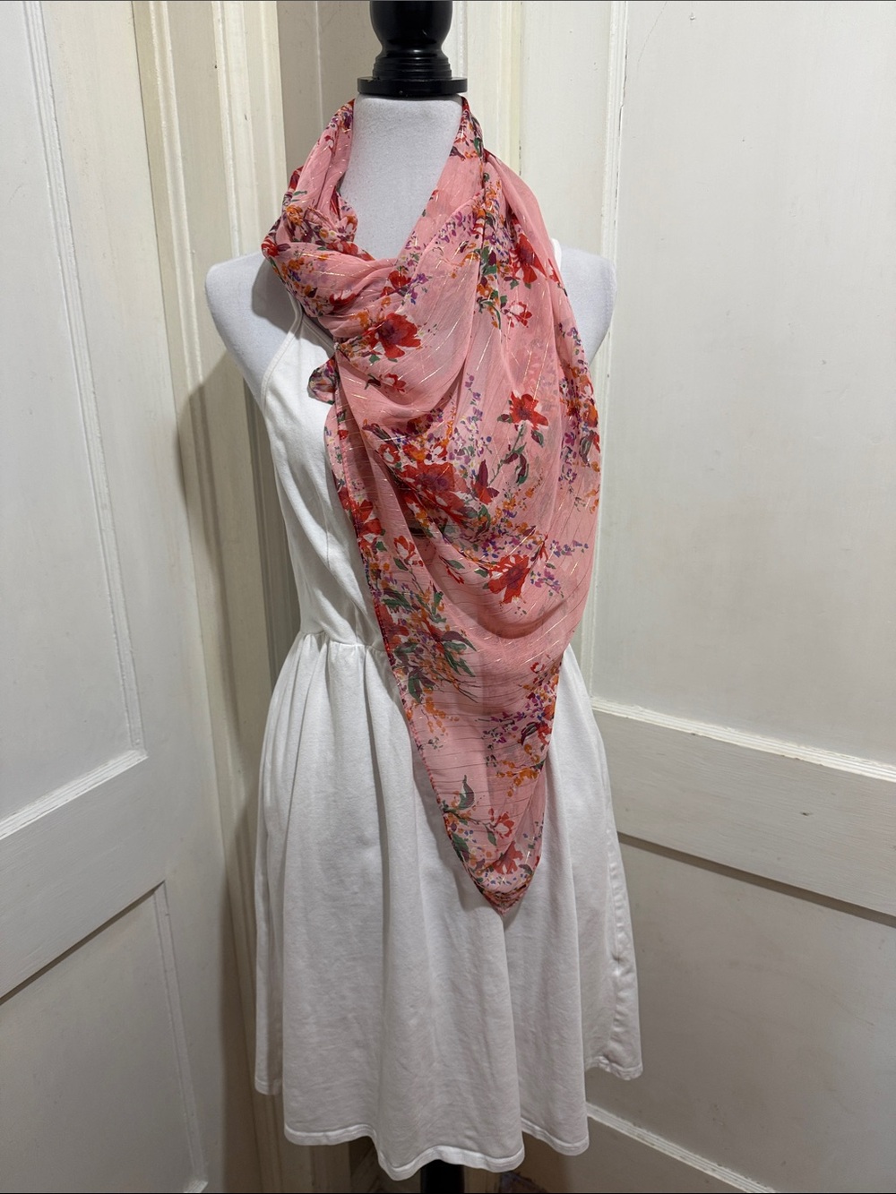Sheer Light Pink Floral XL Rectangle Scarf – Women's Lightweight Wrap